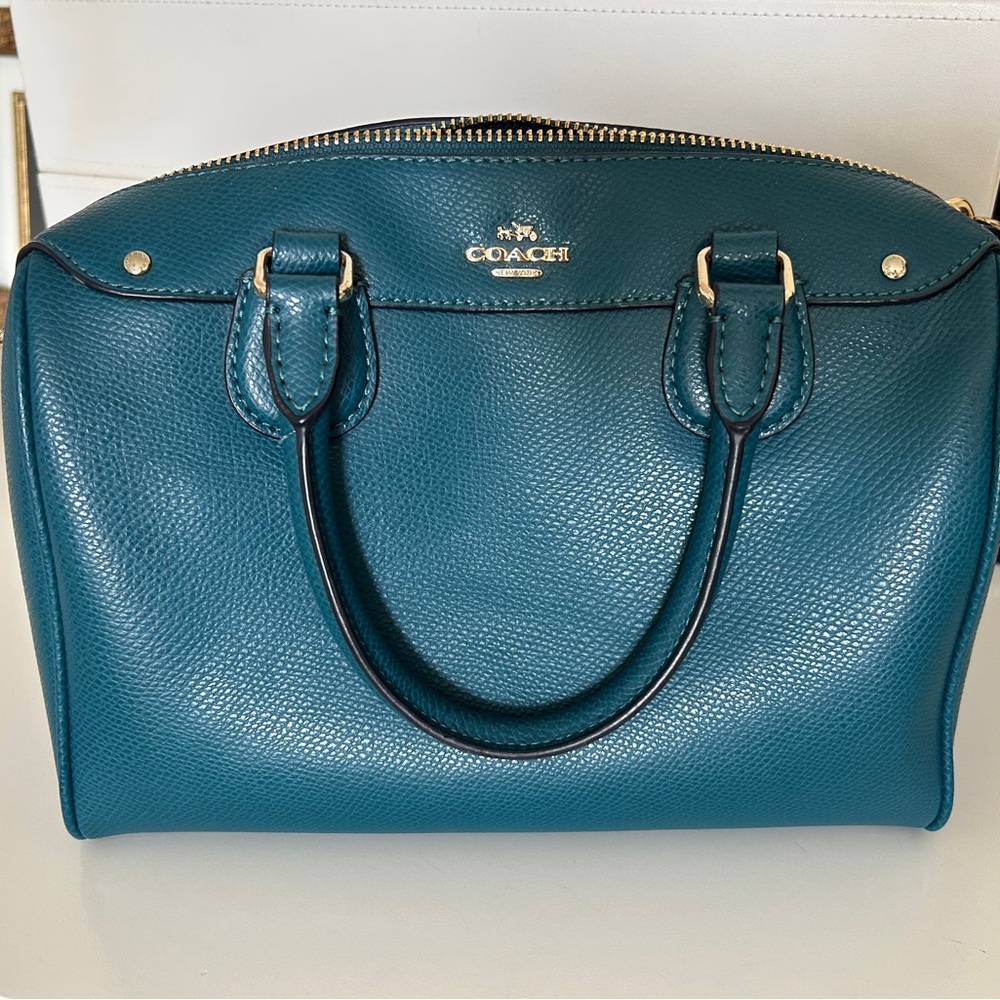 Coach Teal Blue Leather Satchel - Picture 8 of 11